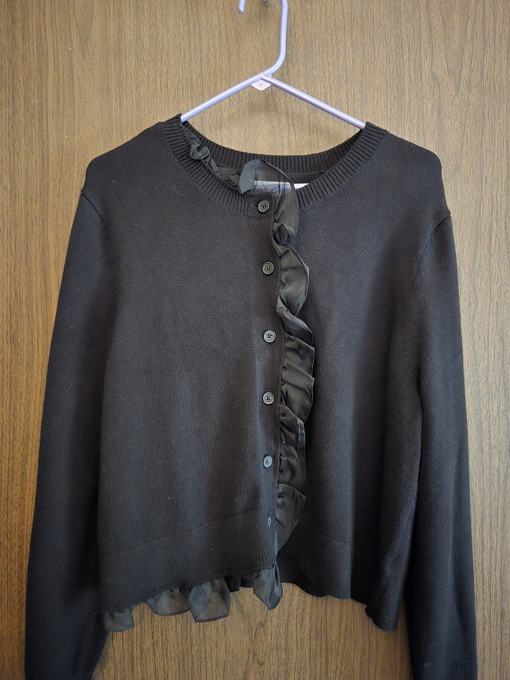 NIC+ZOE Black Ruffle-Trim Button Cardigan NWT